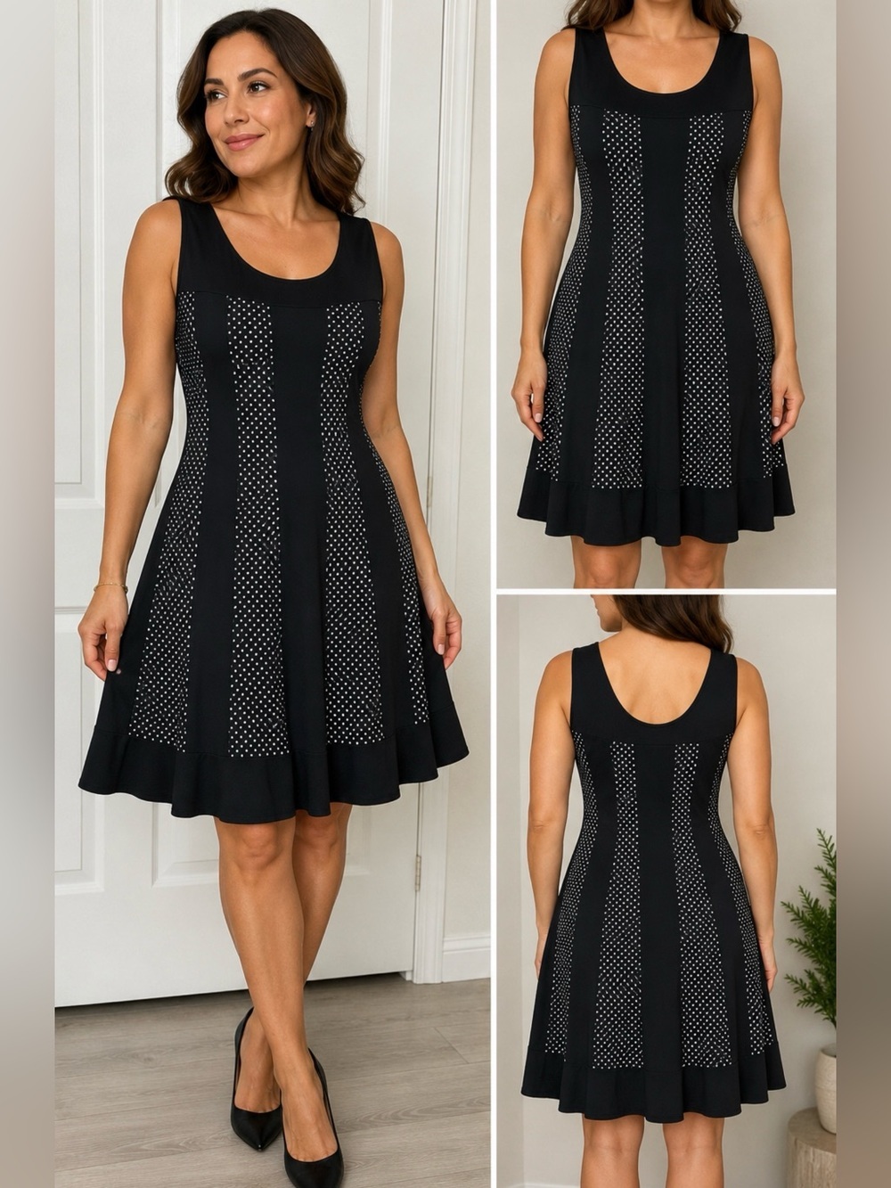 Connected Apparel Black & White Polka Dot Fit and Flare Dress Size 16